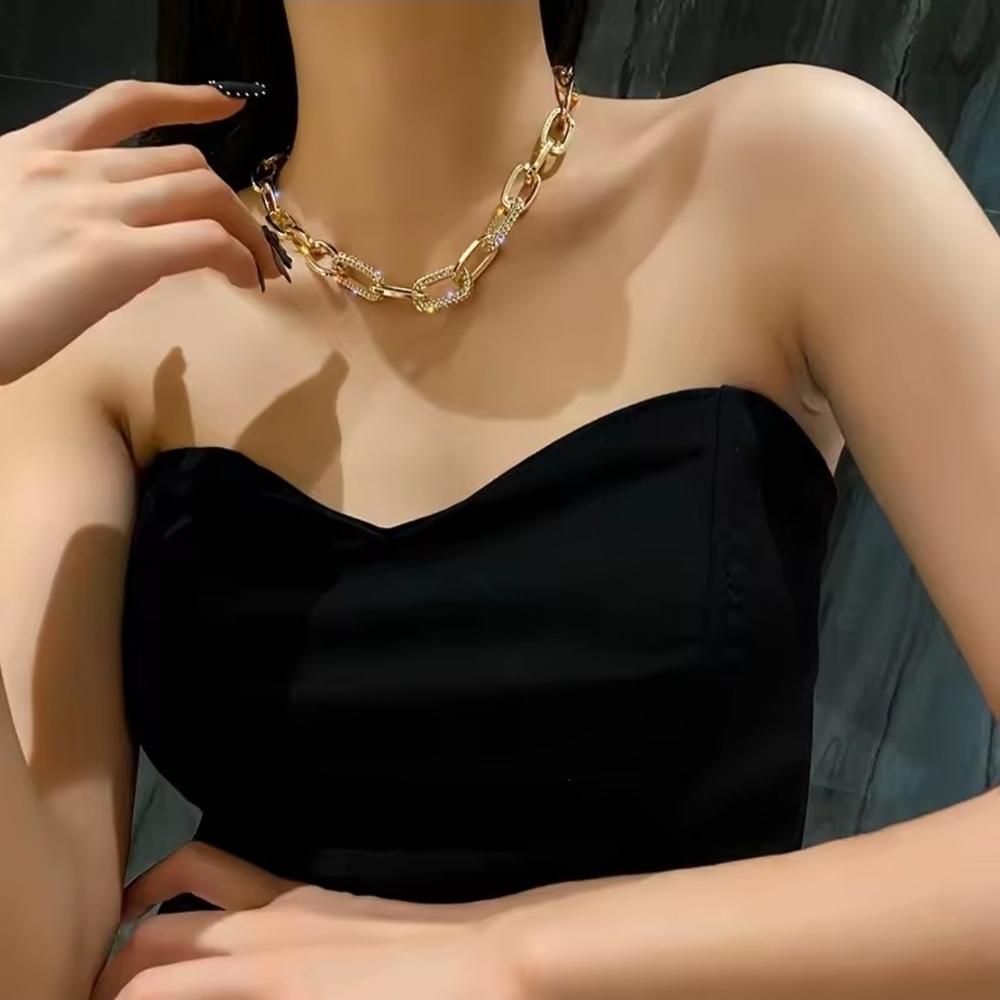 Gold Link Necklace with Pavé Crystal Links - Picture 4 of 5
